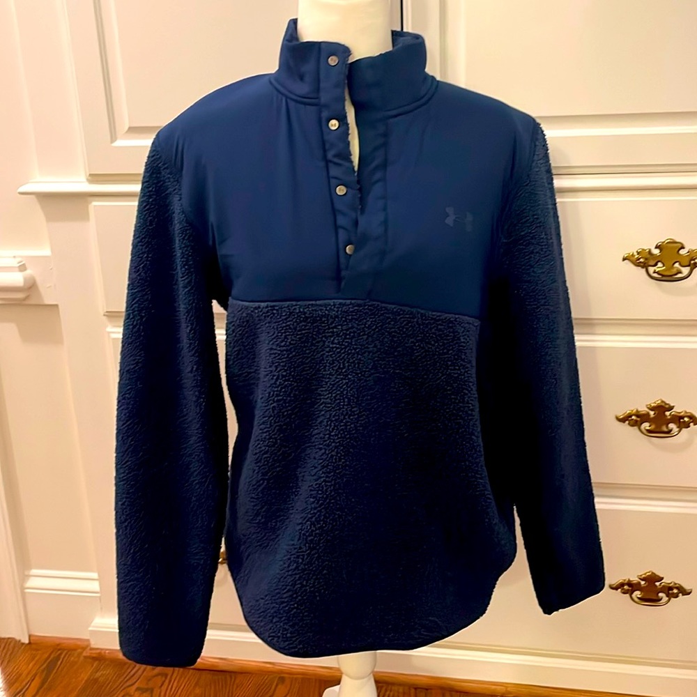 Under Armour Mens 1/4 Button Fleece Golf Sweater Navy Blue Size Large